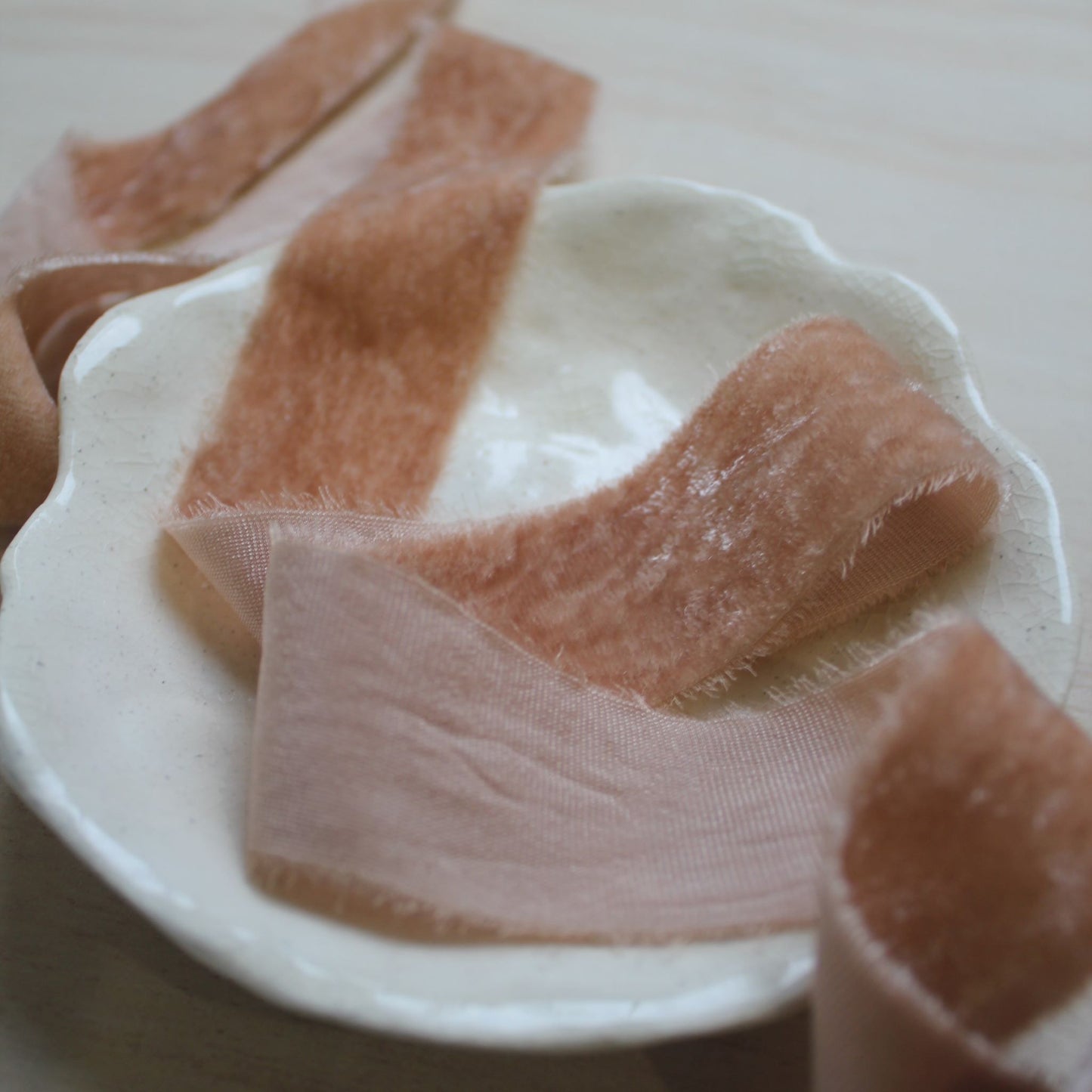 DUSTY ROSE Silk Velvet Ribbon Hand Torn