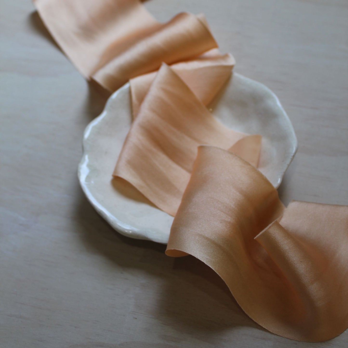 PEACH Silk Charmeuse Ribbon Bias Cut (hand cut)