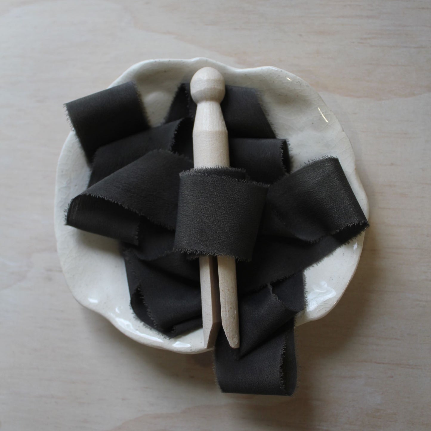 DARK CHARCOAL Silk Crepe de Chine Ribbon Hand Torn - LAST CHANCE