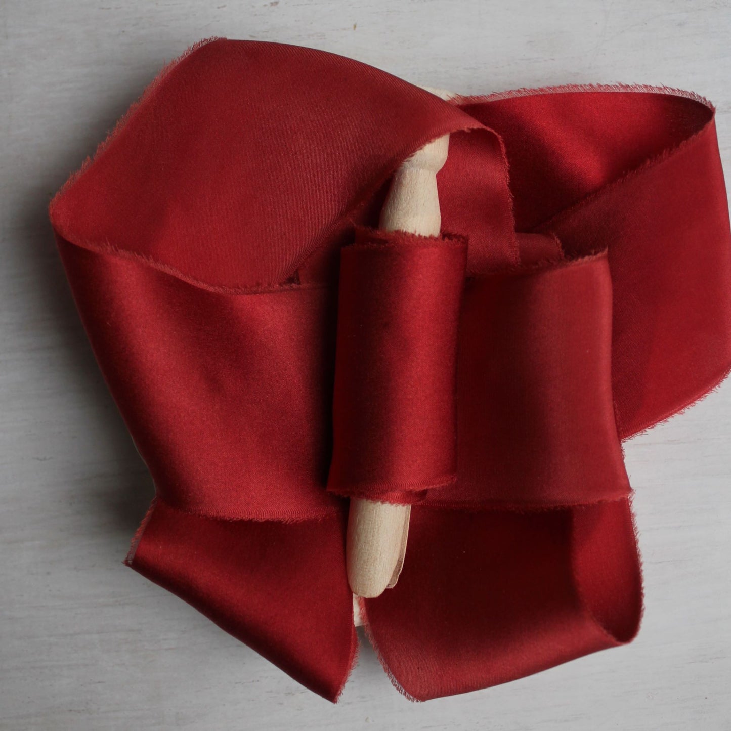 Christmas red silk charmeuse ribbon hand torn in Canada, perfect for weddings and decor, 2 yards.