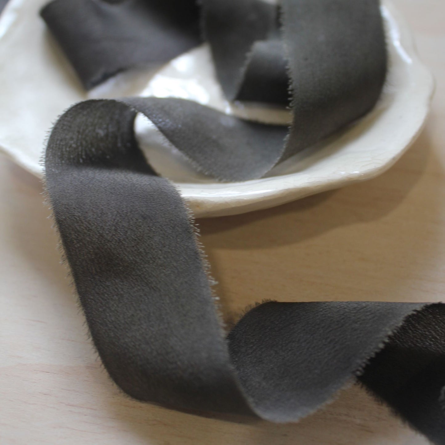 DARK CHARCOAL Silk Crepe de Chine Ribbon Hand Torn - LAST CHANCE
