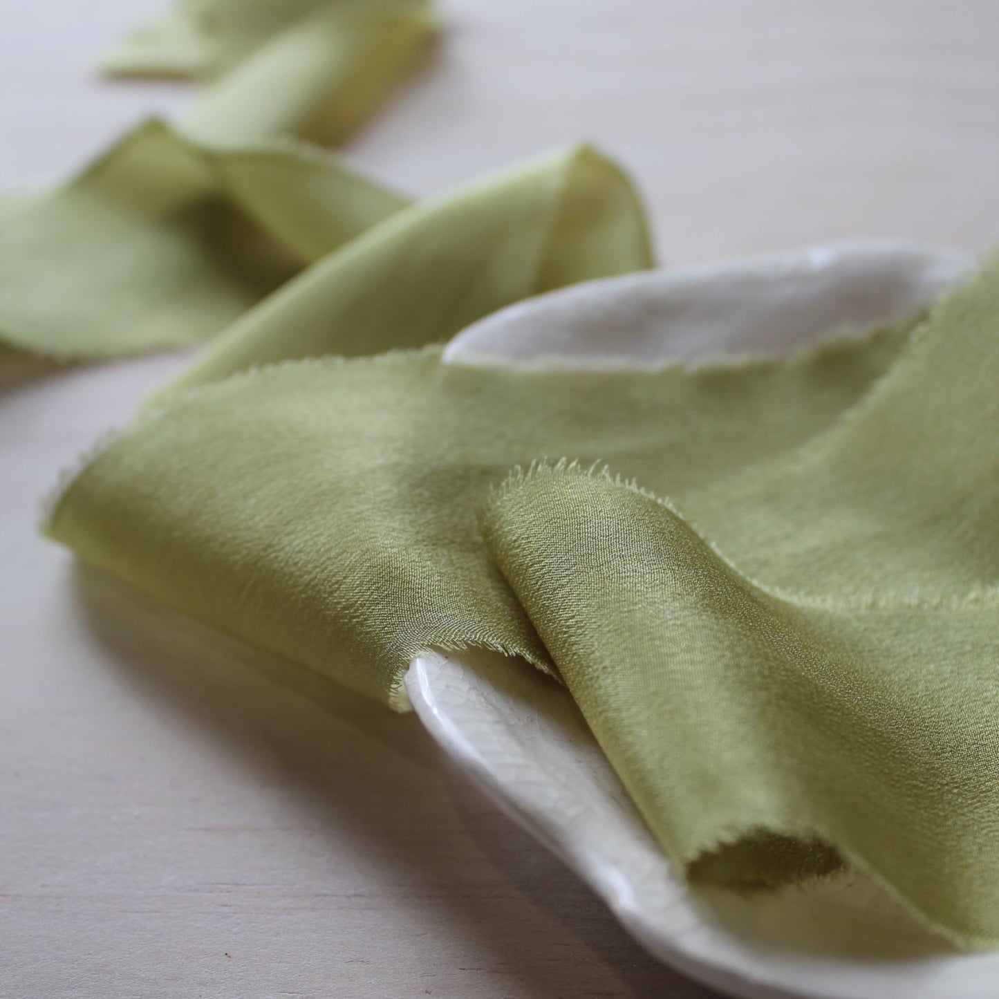 CHARTREUSE Silk Crepe de Chine Ribbon Hand Torn - LIMITED