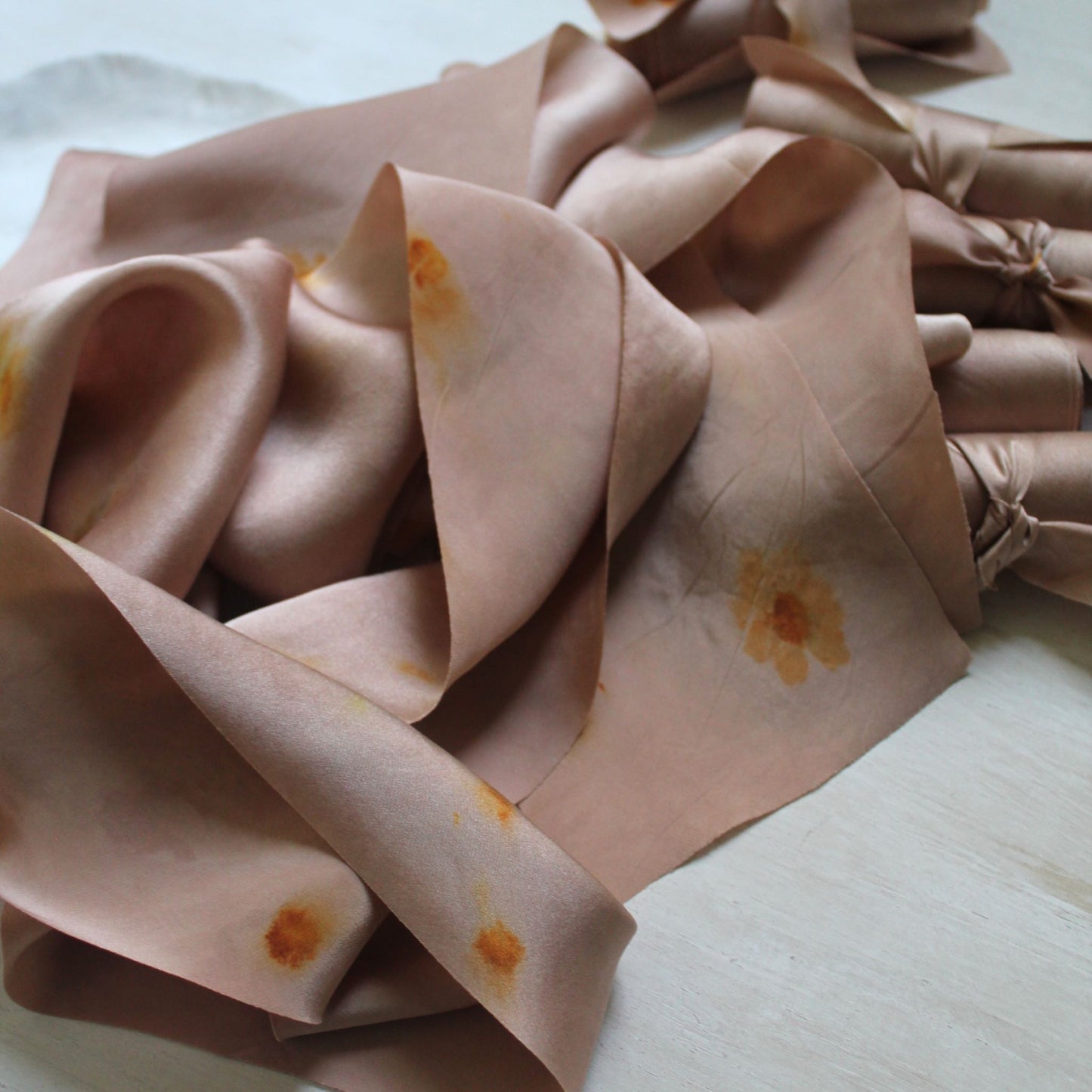 Silk Charmeuse Ribbon Bias Cut Print #4 - Coreopsis flowers