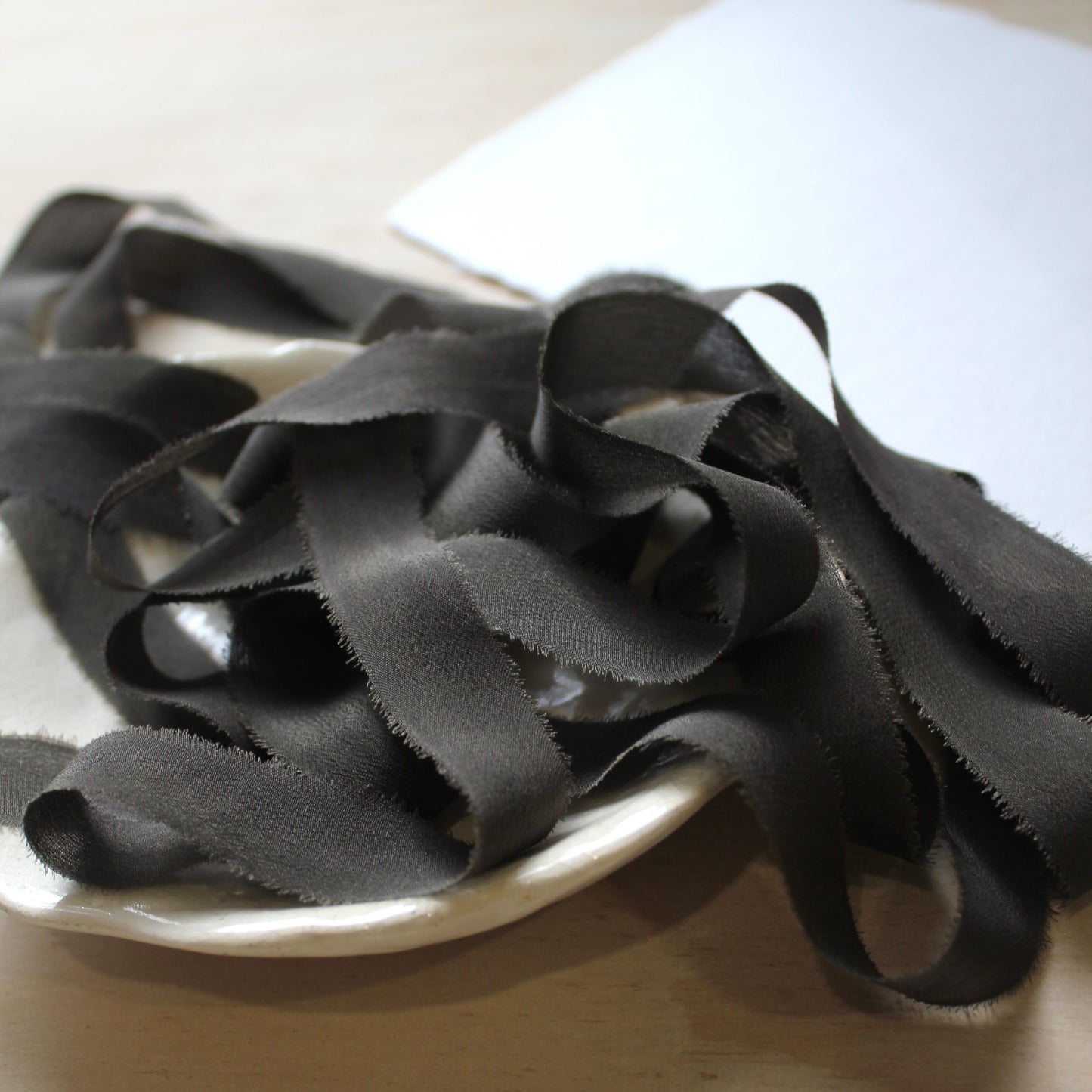 DARK CHARCOAL Silk Crepe de Chine Ribbon Hand Torn - LAST CHANCE