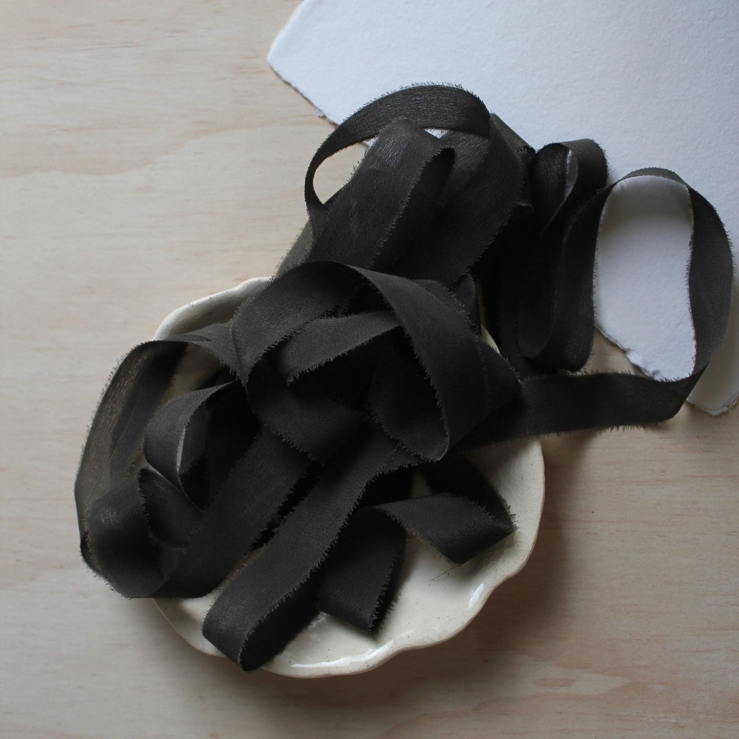 DARK CHARCOAL Silk Crepe de Chine Ribbon Hand Torn - LAST CHANCE