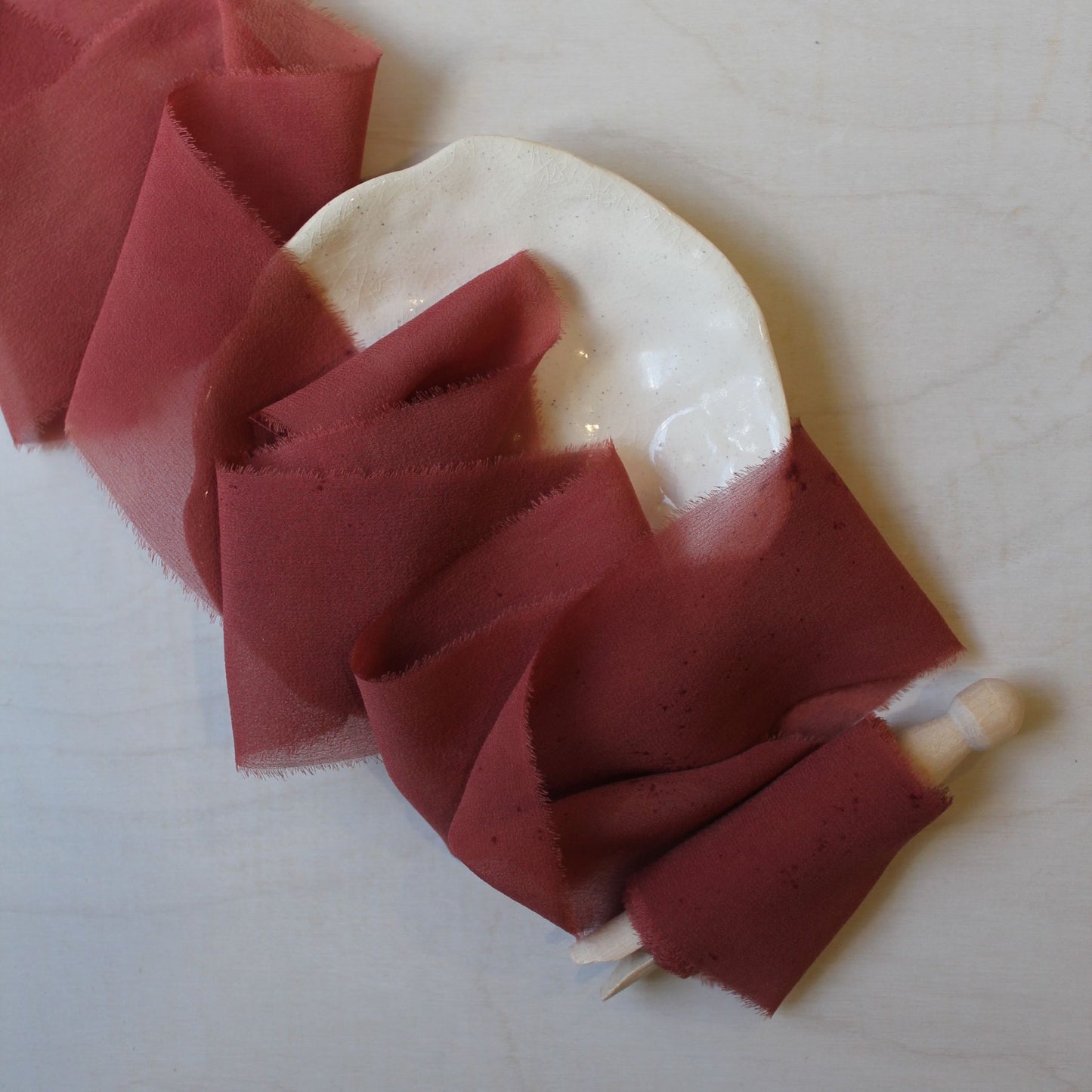 RED RUST Silk Chiffon Ribbon Hand Torn LAST CHANCE