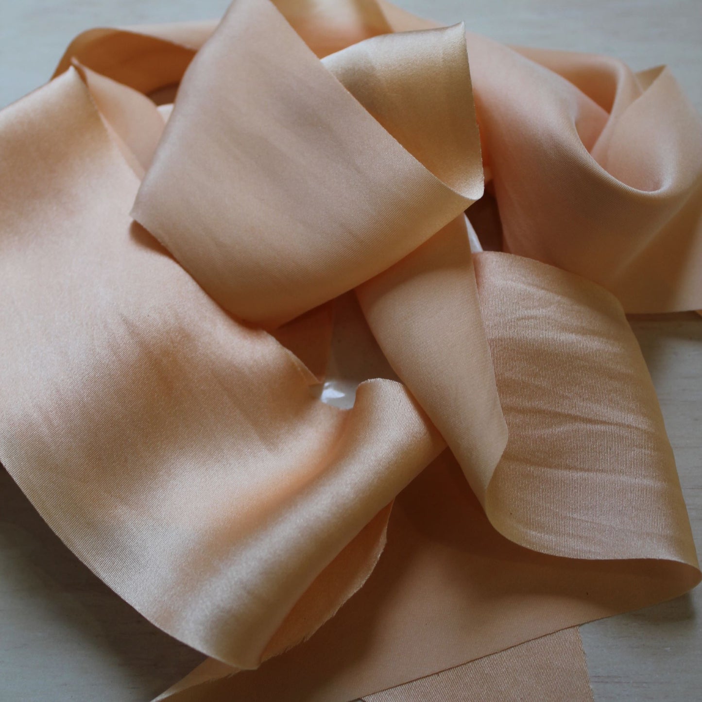 PEACH Silk Charmeuse Ribbon Bias Cut (hand cut)