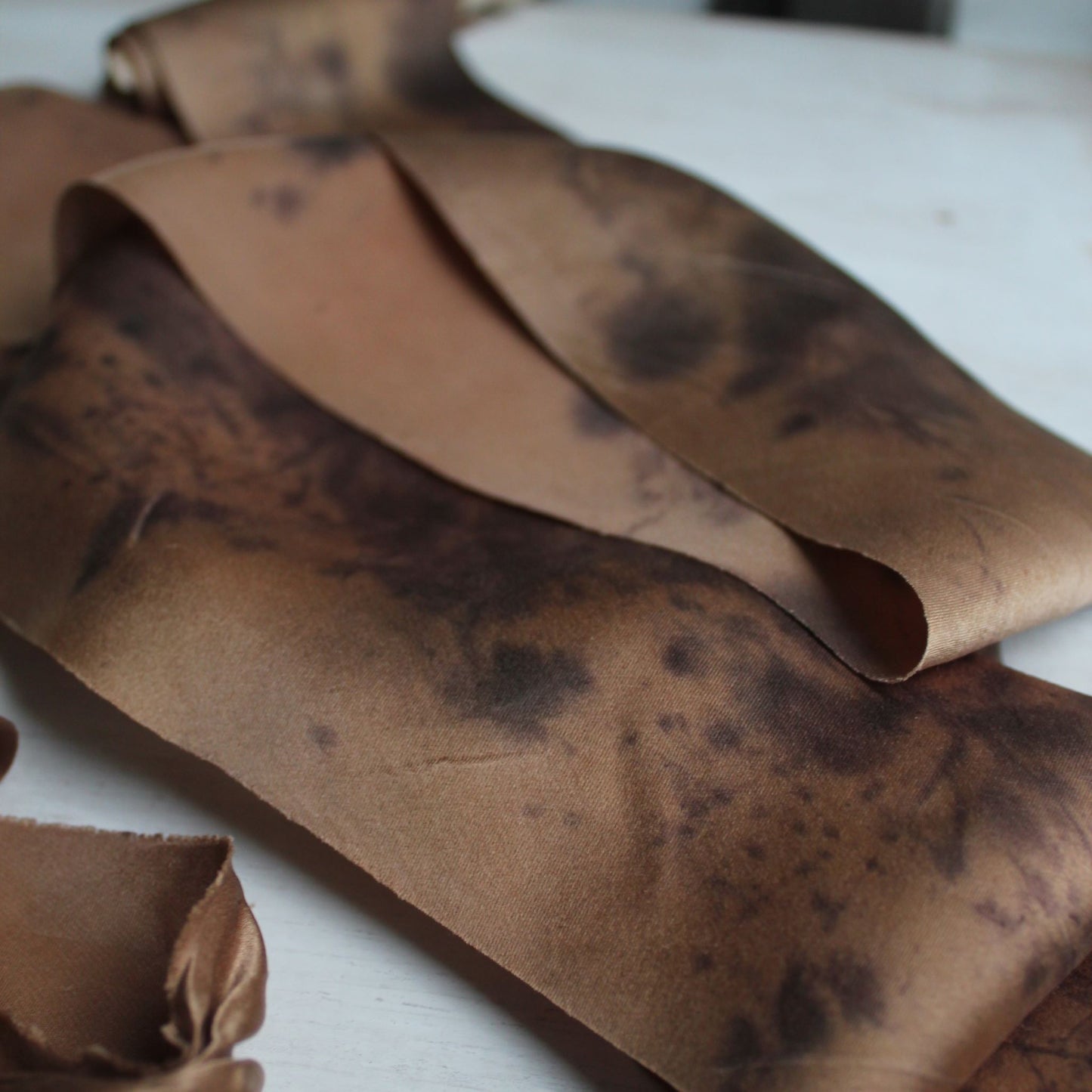 Luxury printed silk ribbon in floral leaf pattern