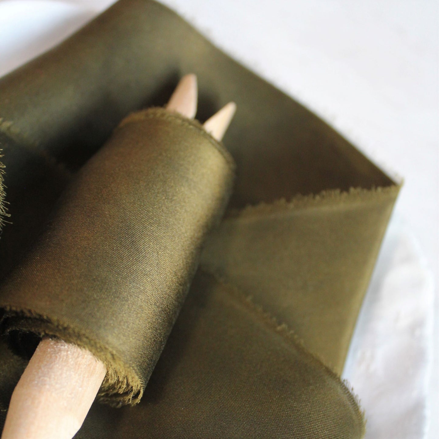 Dark MOSS Silk Charmeuse Ribbon Hand Torn