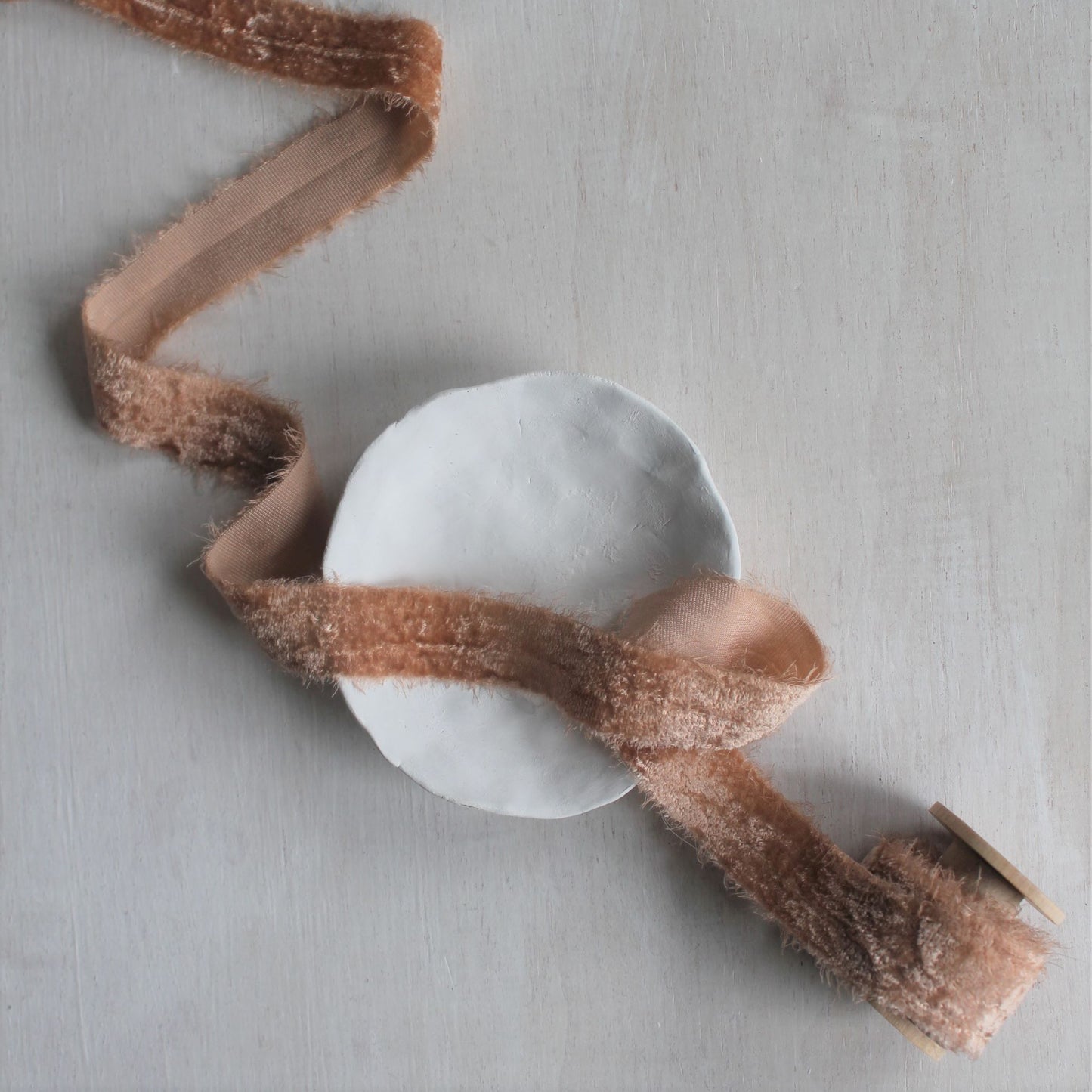 DUSTY ROSE Silk Velvet Ribbon Hand Torn