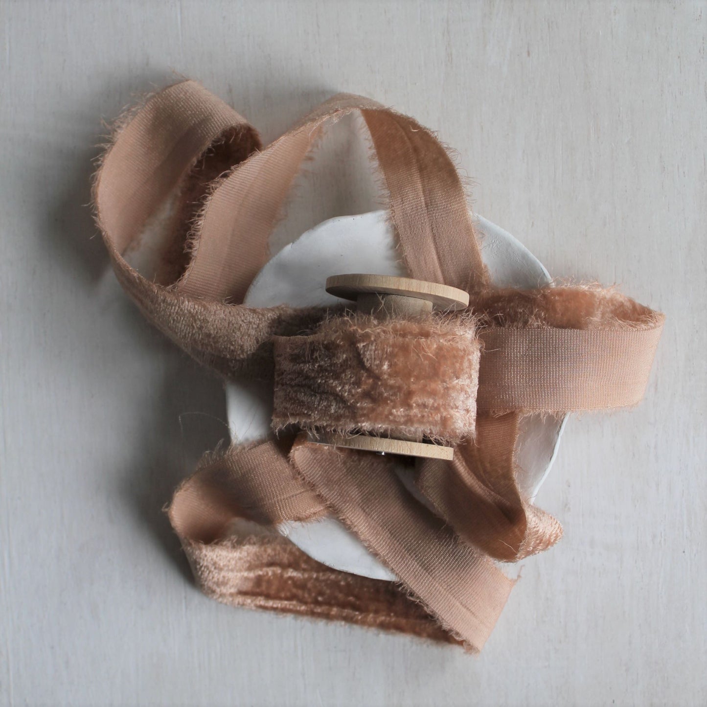 DUSTY ROSE Silk Velvet Ribbon Hand Torn