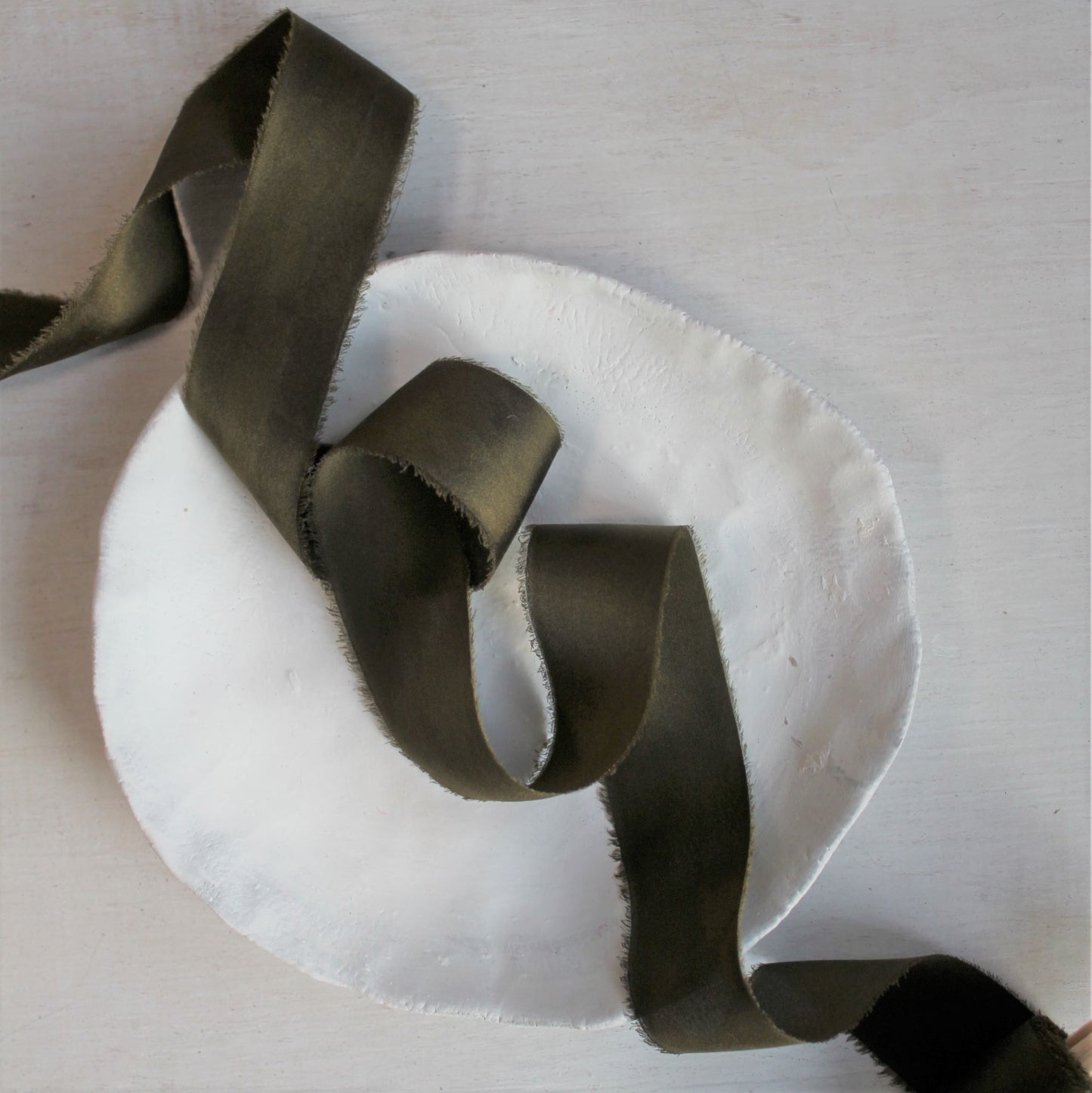 Dark MOSS Silk Charmeuse Ribbon Hand Torn