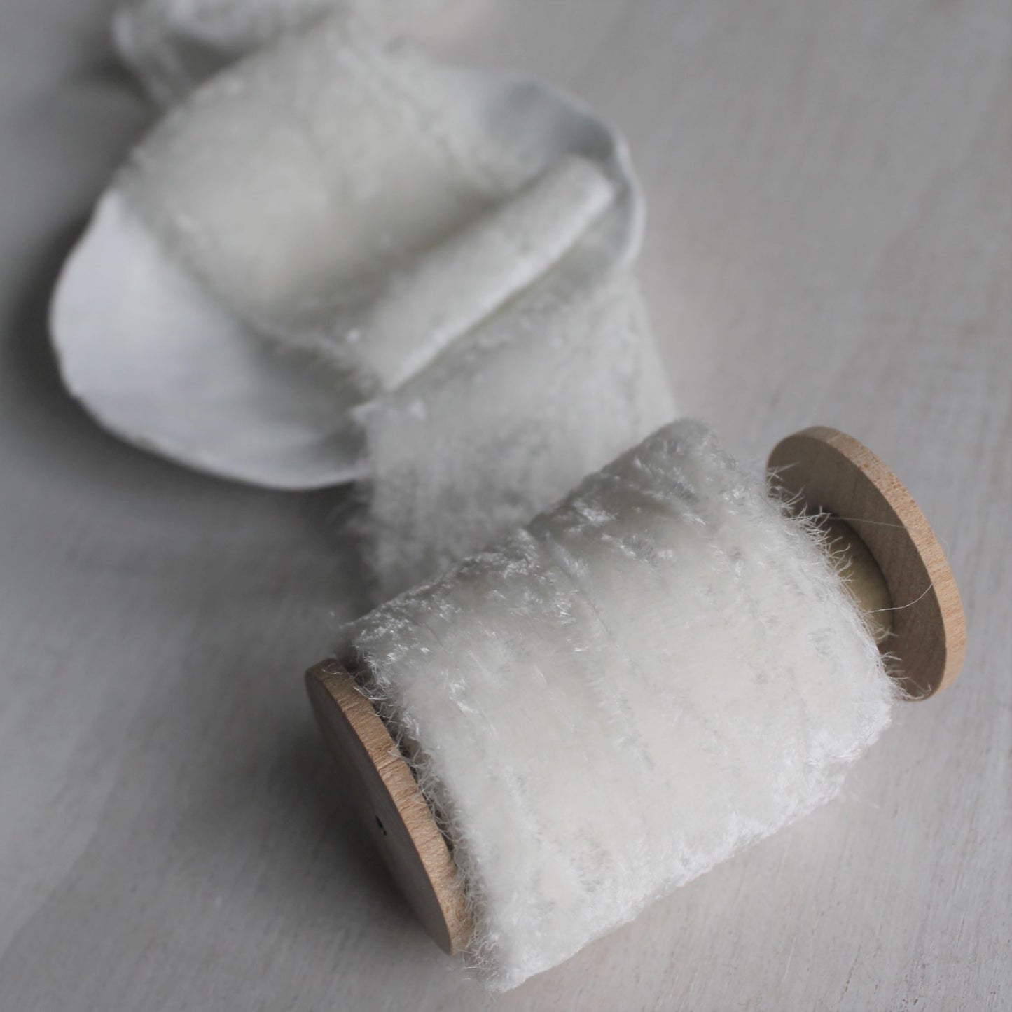 WHITE Silk Velvet Ribbon Hand Torn