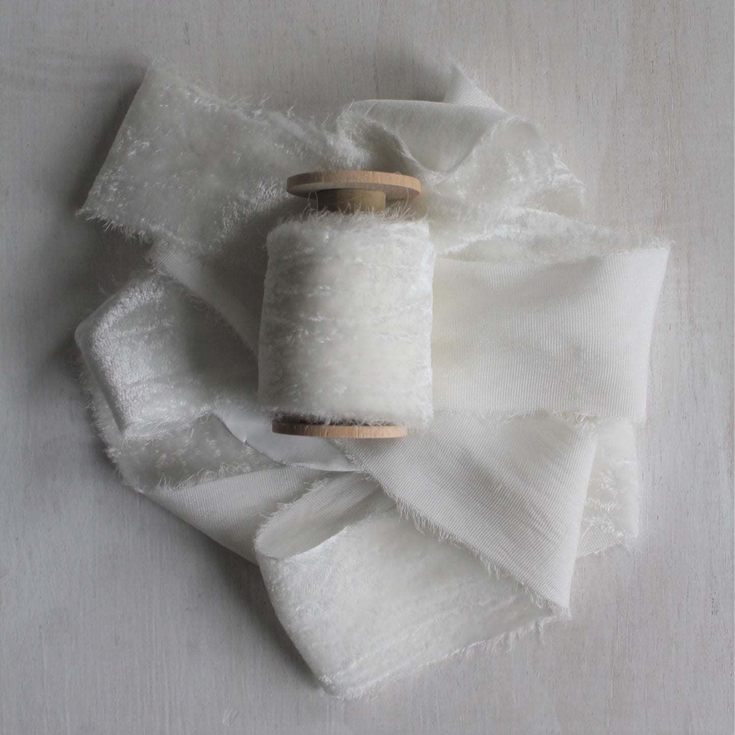 WHITE Silk Velvet Ribbon Hand Torn
