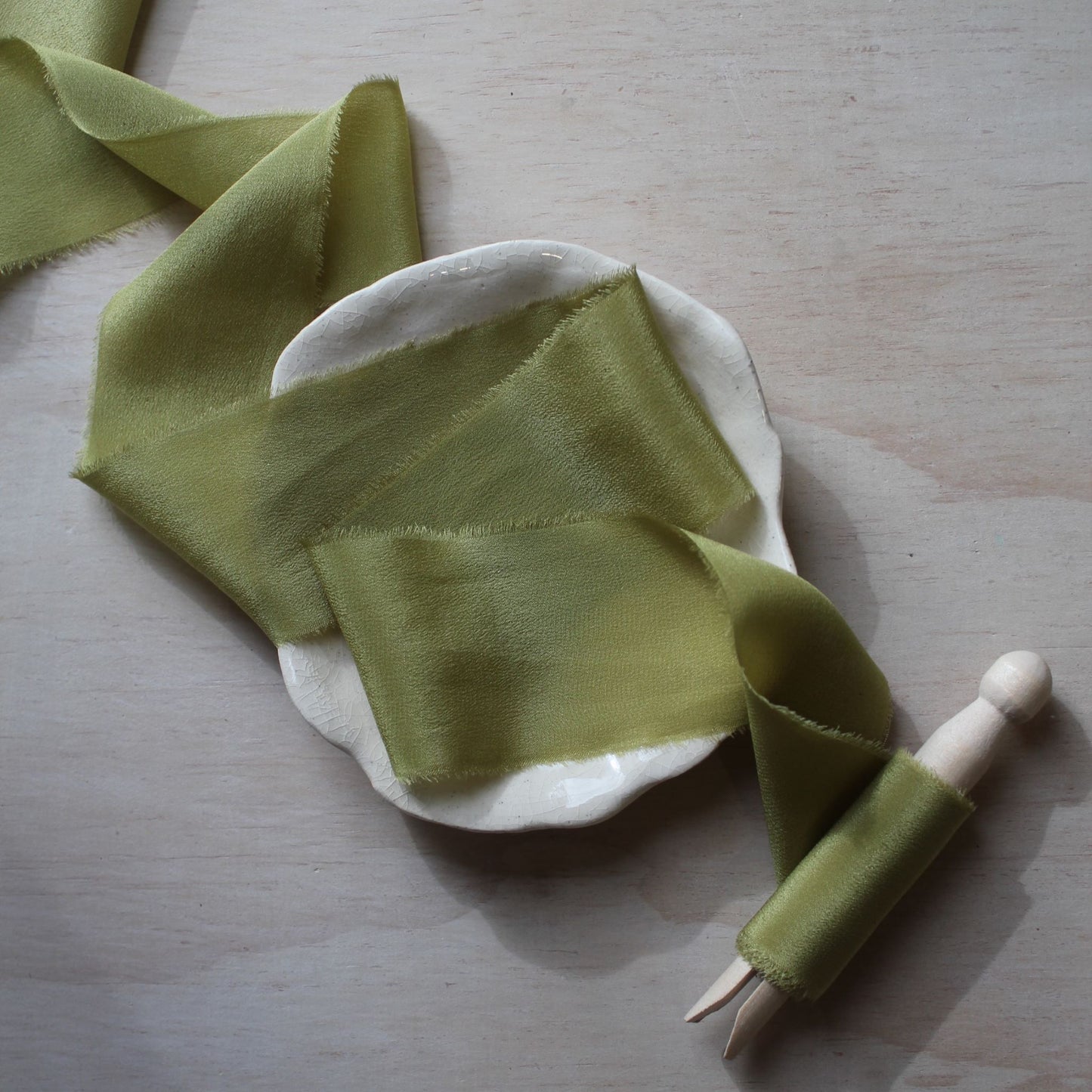 CHARTREUSE Silk Crepe de Chine Ribbon Hand Torn - LIMITED