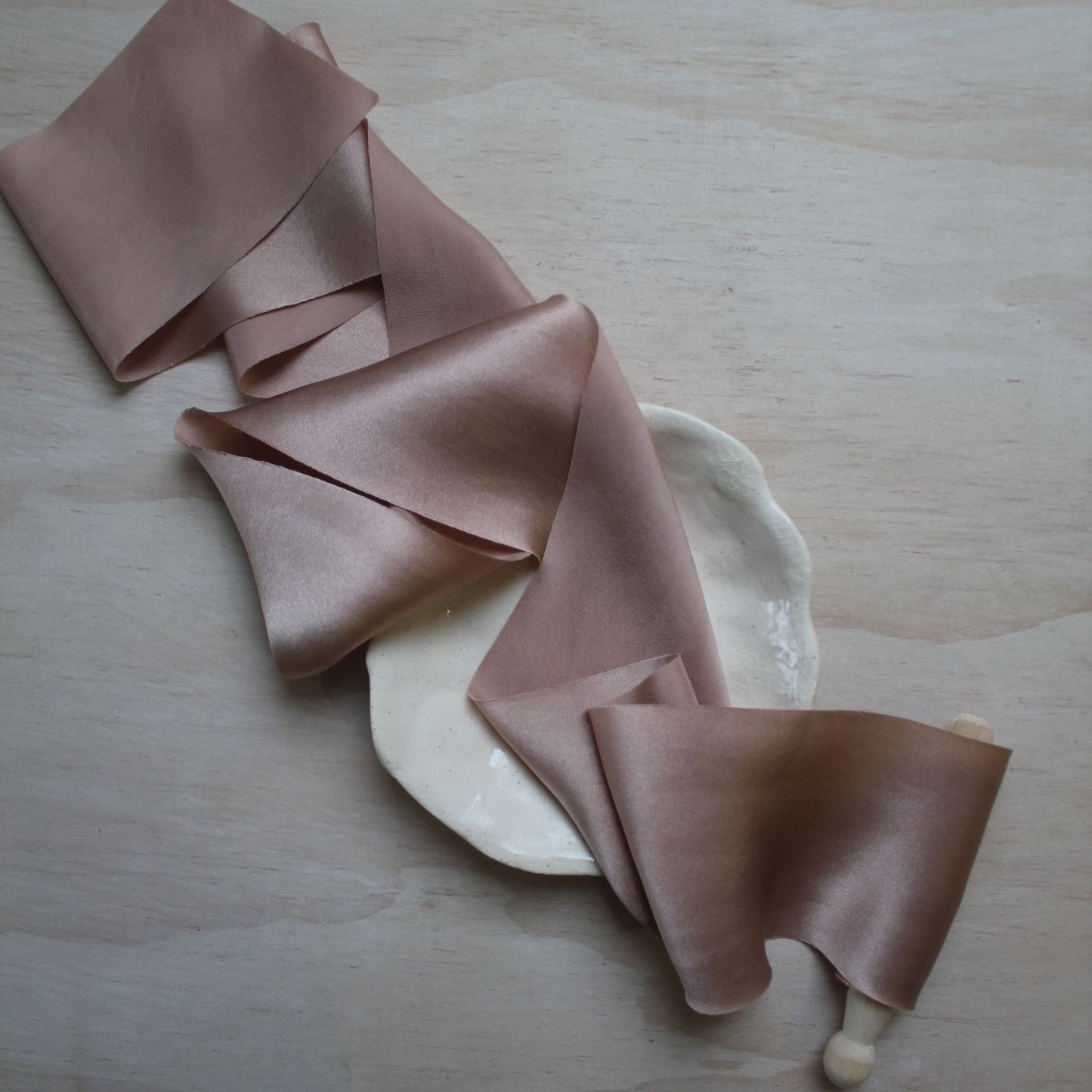 DUSTY ROSE Silk Charmeuse Ribbon Bias Cut (hand cut)