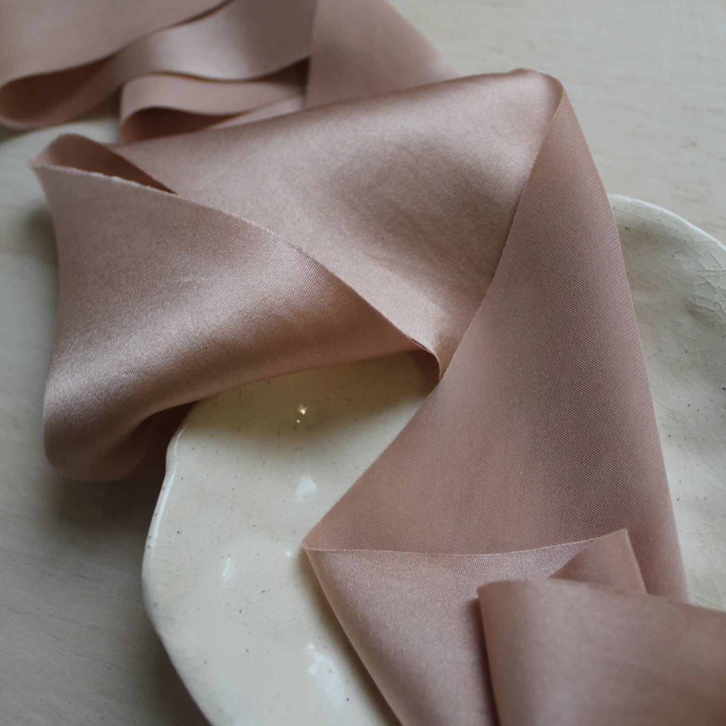 DUSTY ROSE Silk Charmeuse Ribbon Bias Cut (hand cut)