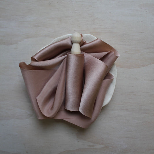 DUSTY ROSE Silk Charmeuse Ribbon Bias Cut (hand cut)