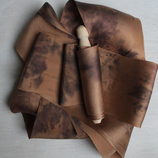 Bias cut silk charmeuse ribbon with 5 leaves print