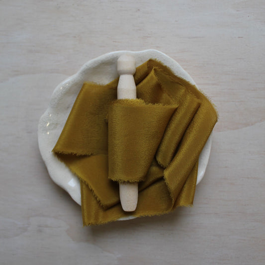 MARIGOLD Silk Ribbon, Crepe de Chine Hand Torn