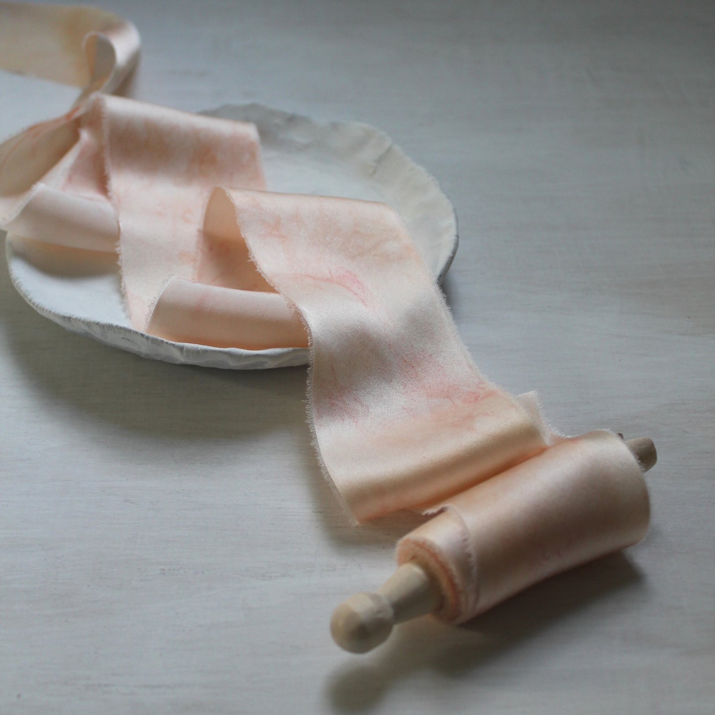TIE DYE PINK BLUSH Silk Charmeuse Ribbon Hand Torn