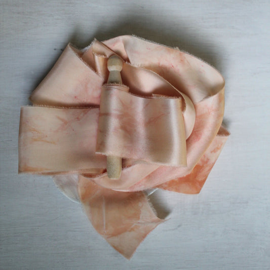TIE DYE PINK BLUSH Silk Charmeuse Ribbon Hand Torn
