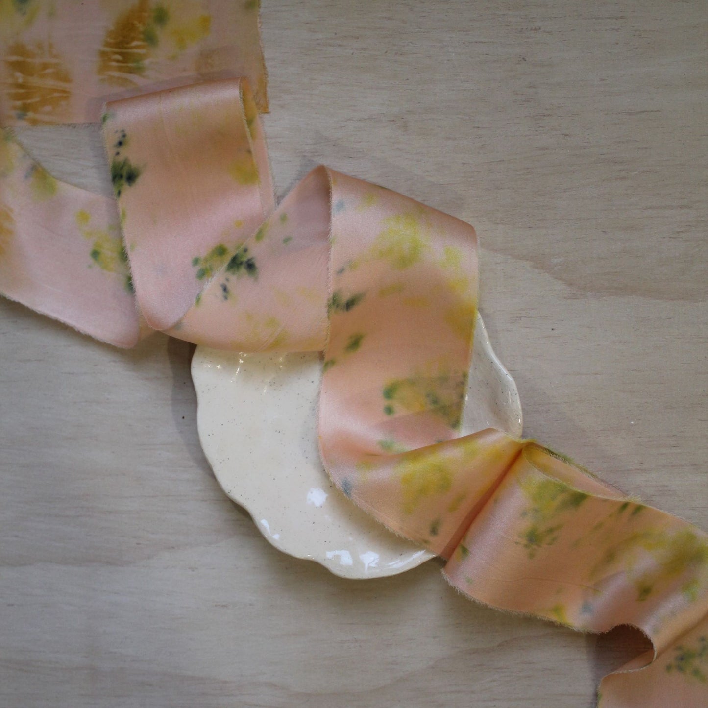 PANSY print Silk Charmeuse Ribbon Hand Torn