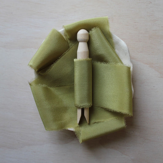 CHARTREUSE Silk Crepe de Chine Ribbon Hand Torn - LIMITED