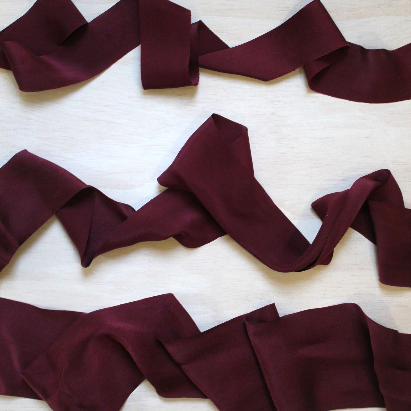 BURGUNDY Silk Charmeuse Ribbon Bias Cut (hand cut)