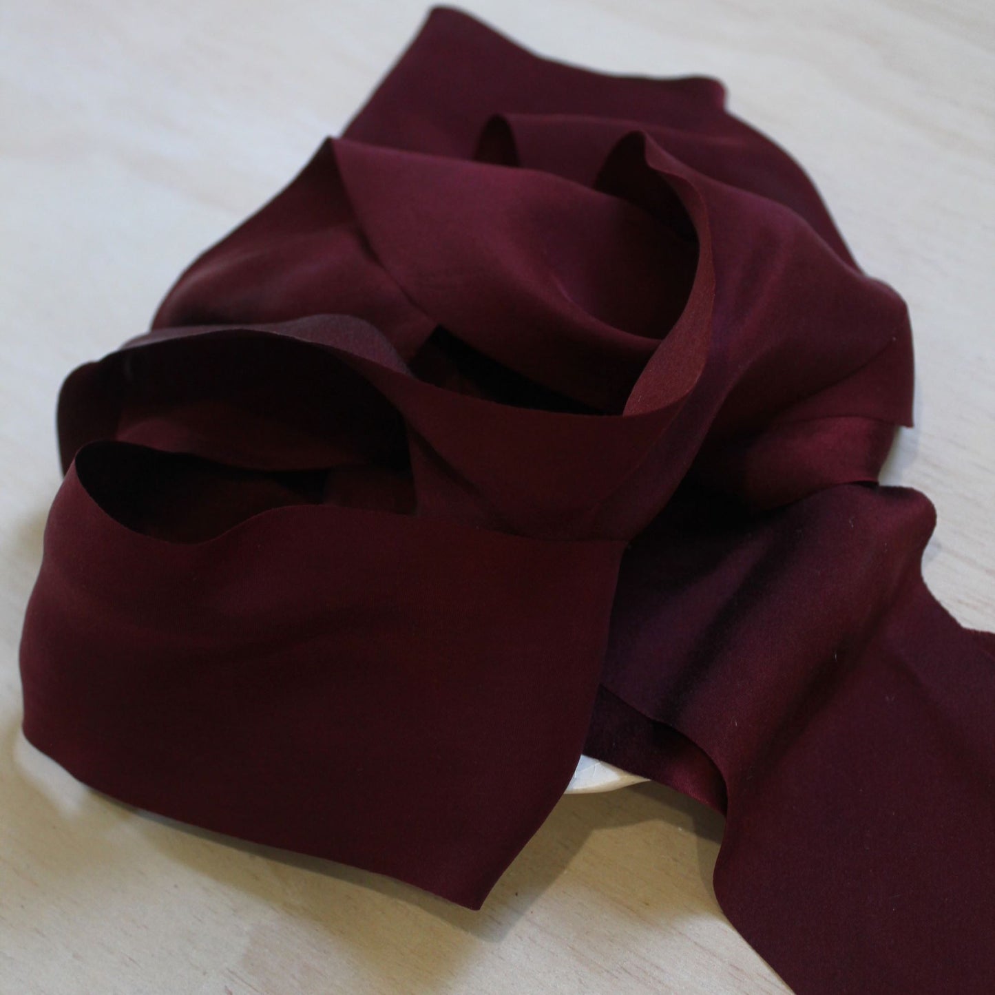 BURGUNDY Silk Charmeuse Ribbon Bias Cut (hand cut)