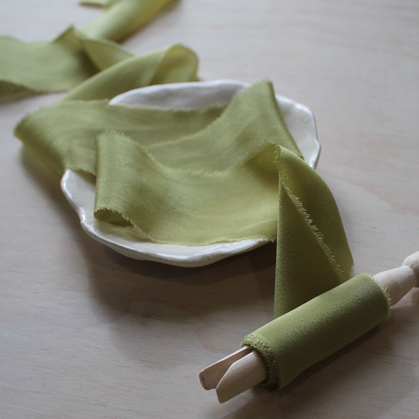 CHARTREUSE Silk Crepe de Chine Ribbon Hand Torn - LIMITED