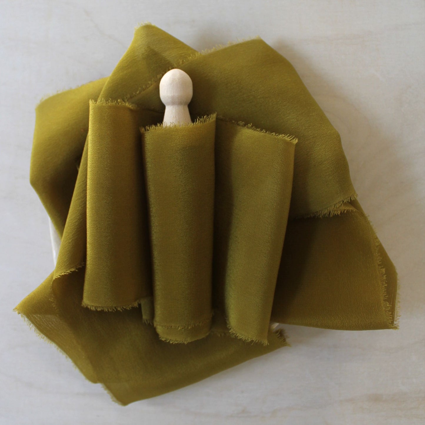 Dark chartreuse silk ribbon perfect for autumn weddings and florals