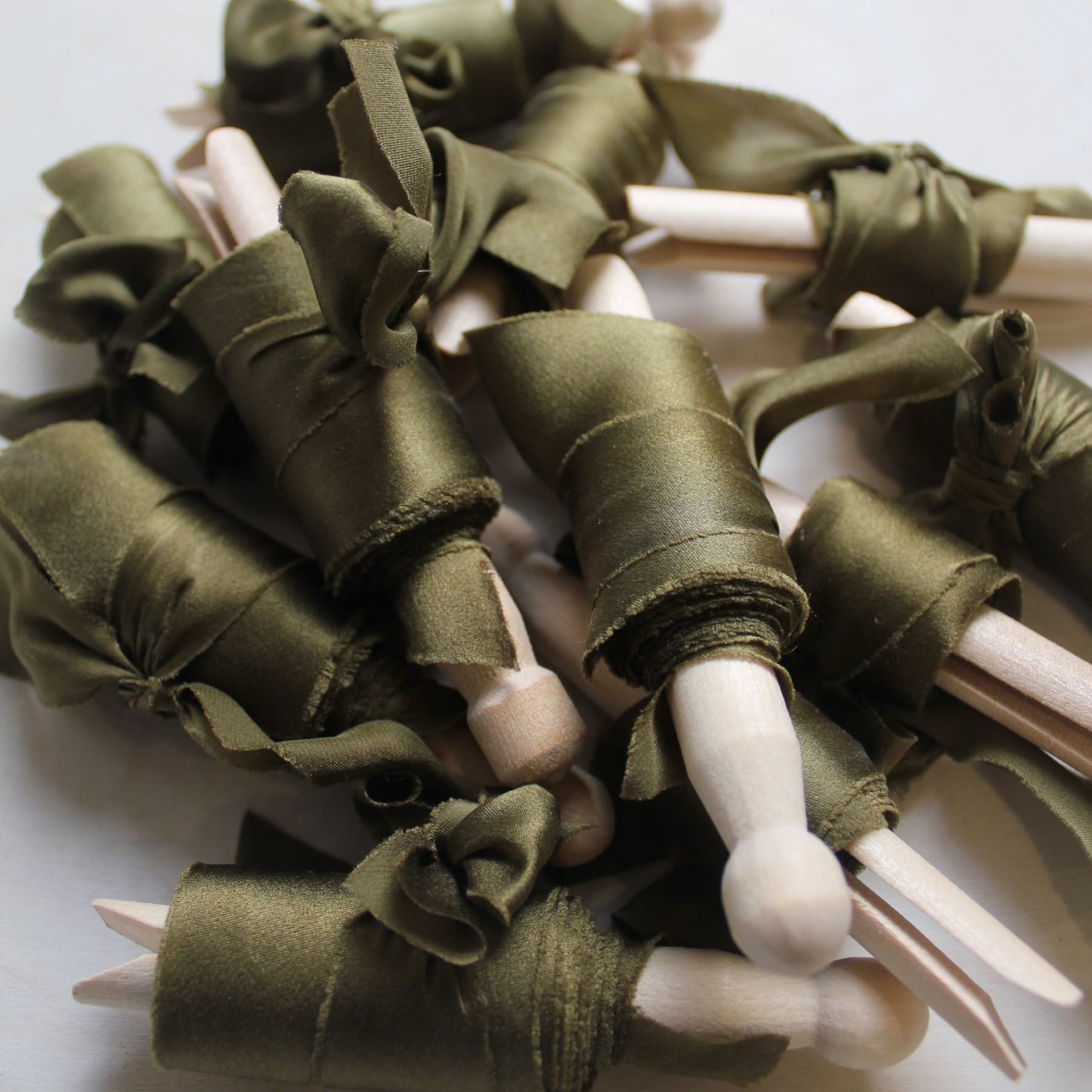 Dark moss green silk ribbon for stationery and bouquets