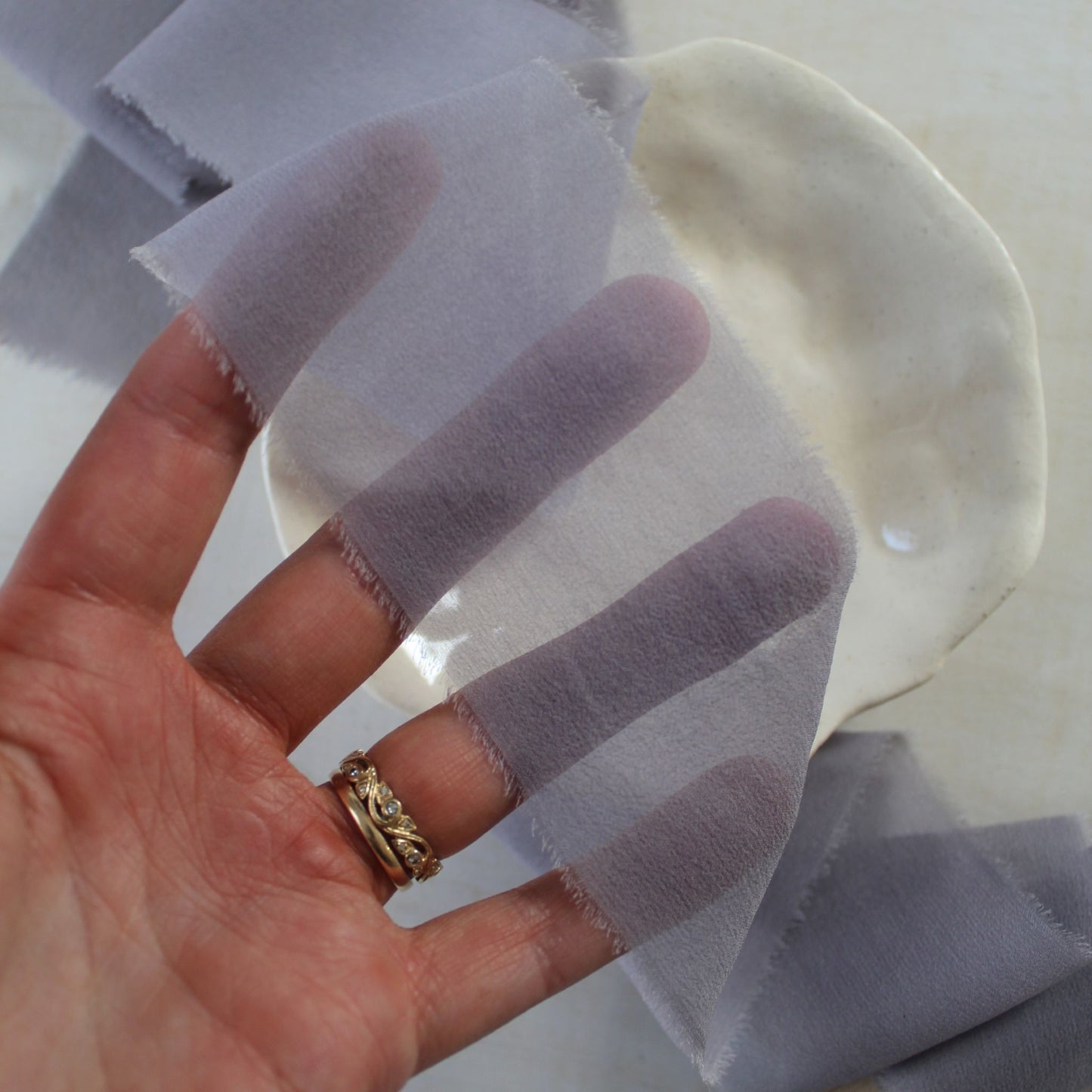 Silk chiffon ribbon in Lavender Mist color