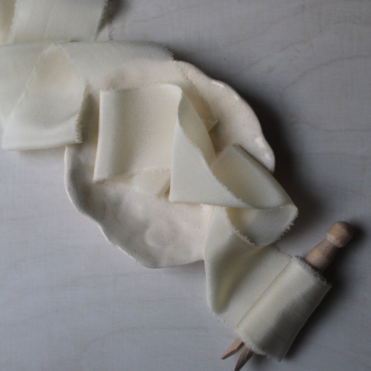 OFF White Silk Crepe de Chine Ribbon Hand Torn