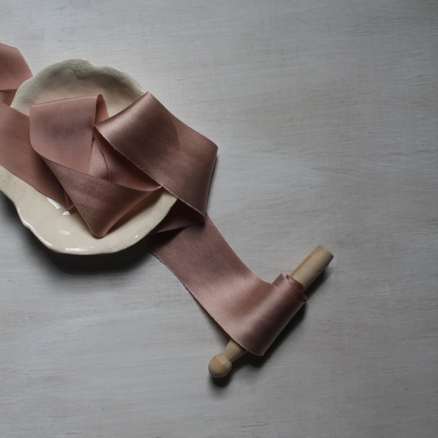 DUSTY ROSE Silk Charmeuse Ribbon Bias Cut (hand cut)