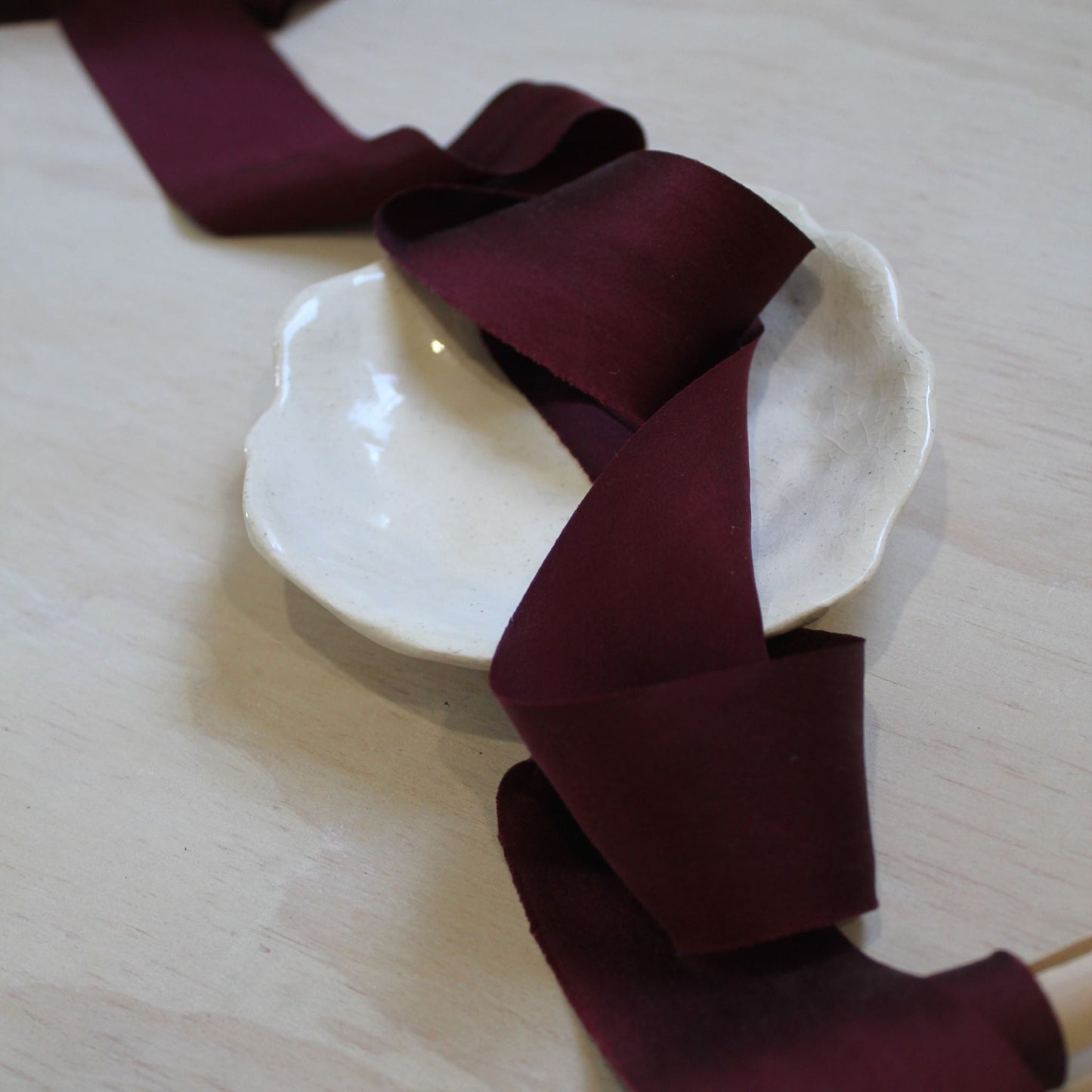 BURGUNDY Silk Charmeuse Ribbon Bias Cut (hand cut)