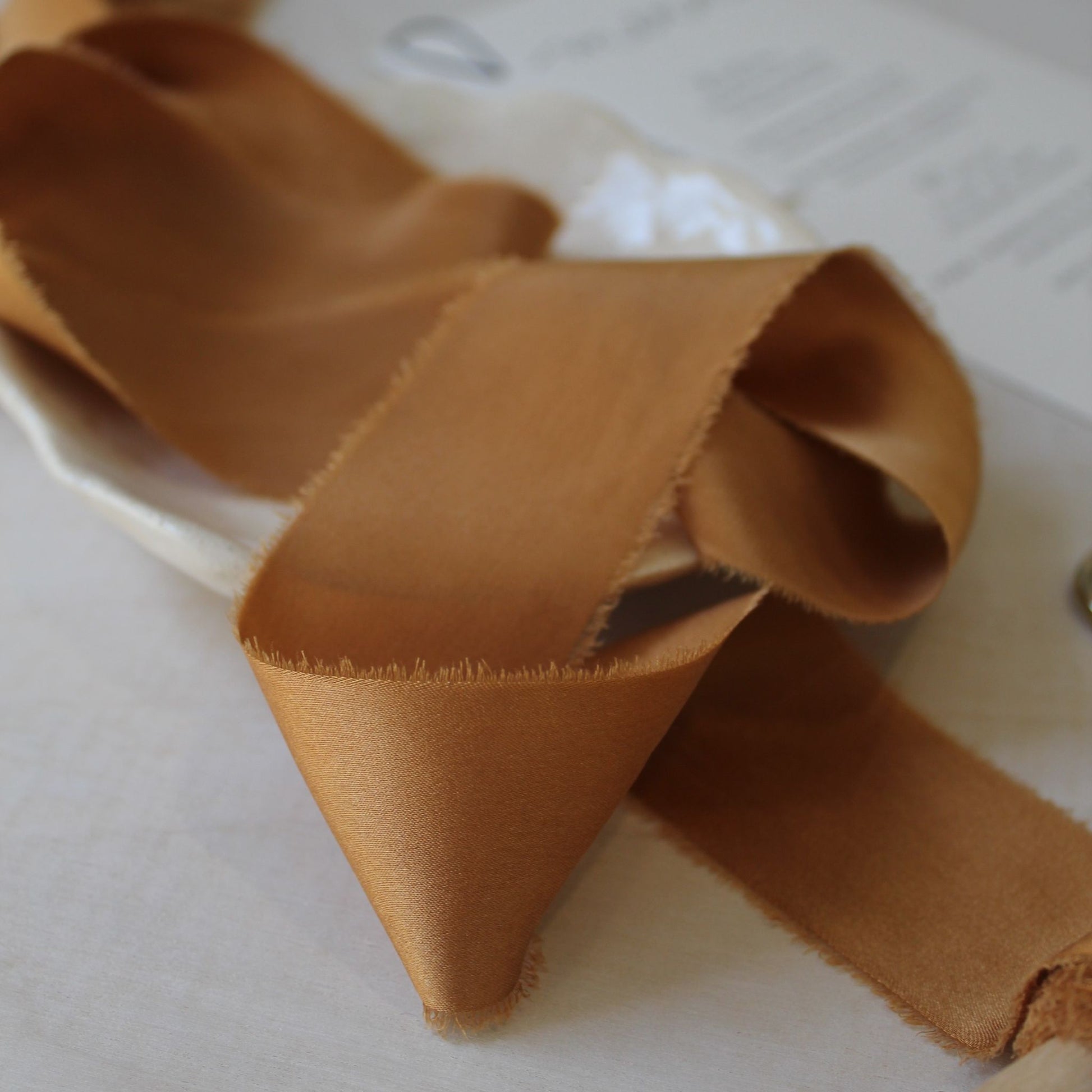 TERRA COTTA silk charmeuse ribbon, hand torn, naturally dyed, perfect for wedding floral arrangements and styling.