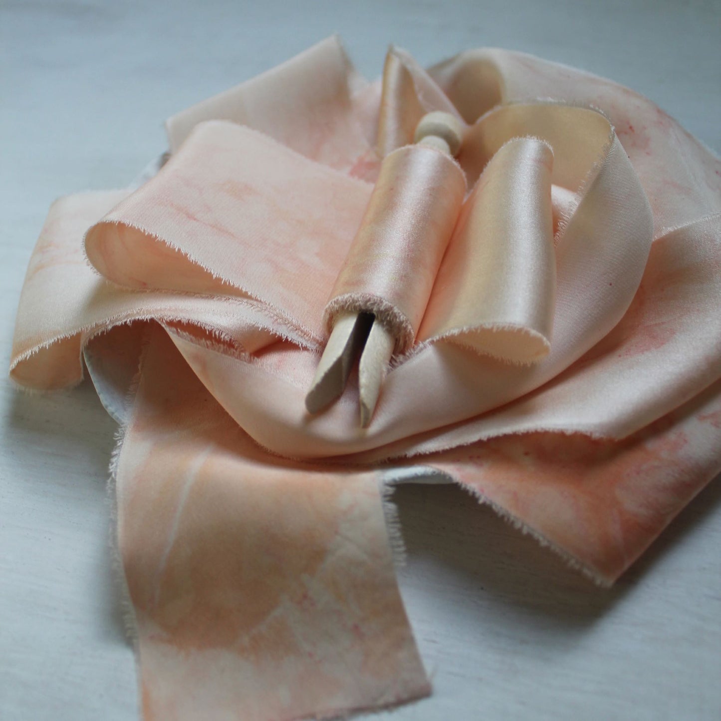 TIE DYE PINK BLUSH Silk Charmeuse Ribbon Hand Torn