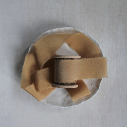 CARAMEL Silk Crepe de Chine Ribbon Hand Torn - LAST CHANCE