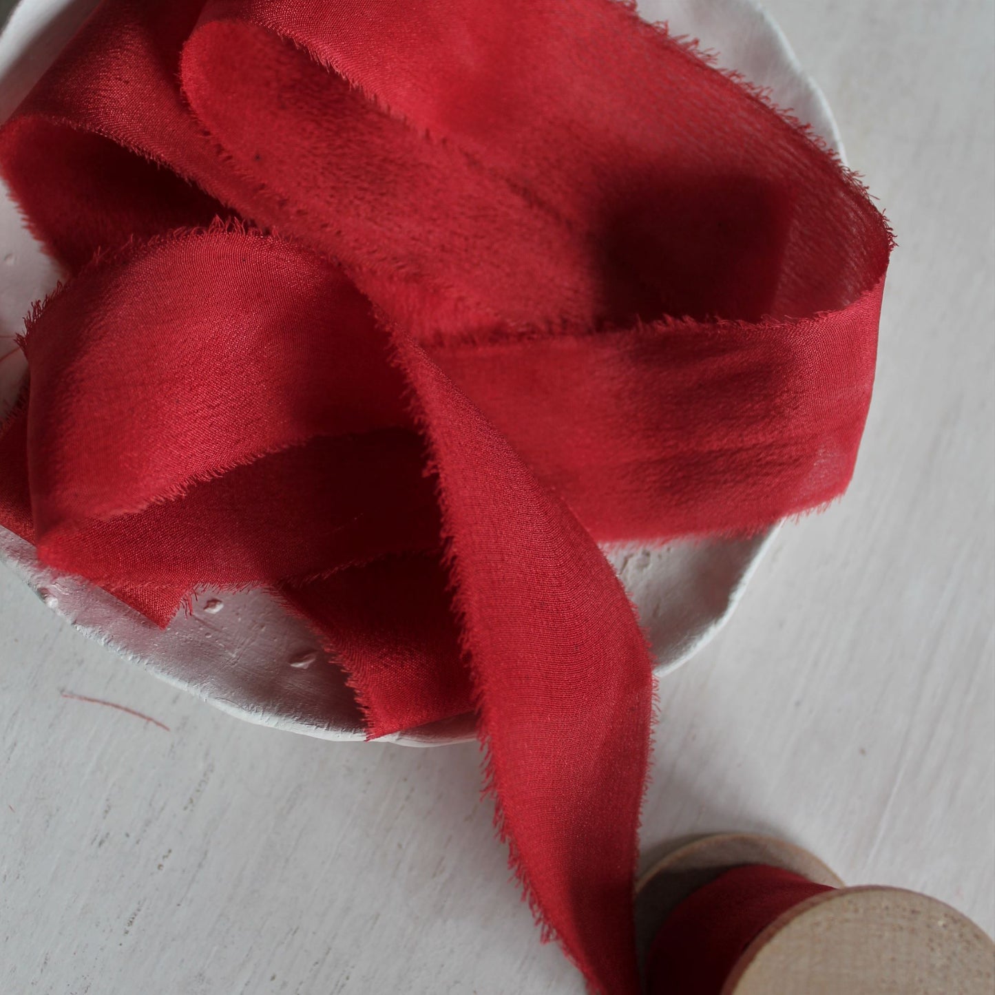CHRISTMAS RED Silk Crepe de Chine Ribbon Hand Torn