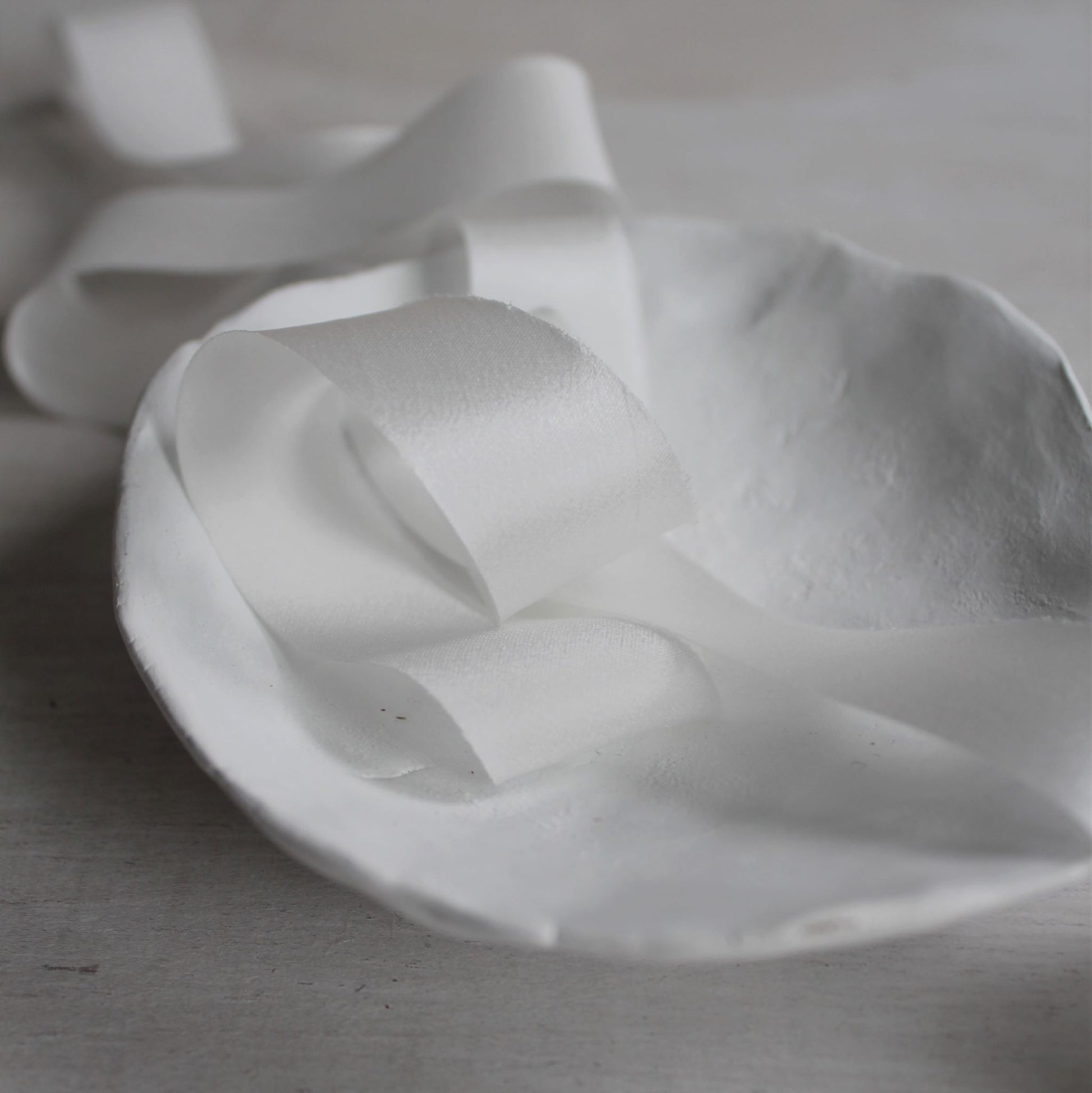 white silk ribbon in natural light bias cut