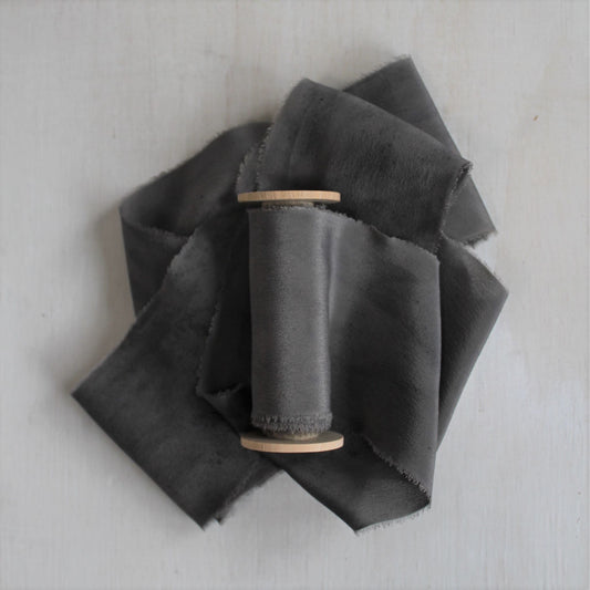 CHARCOAL Silk Crepe de Chine Ribbon Hand Torn LAST CHANCE