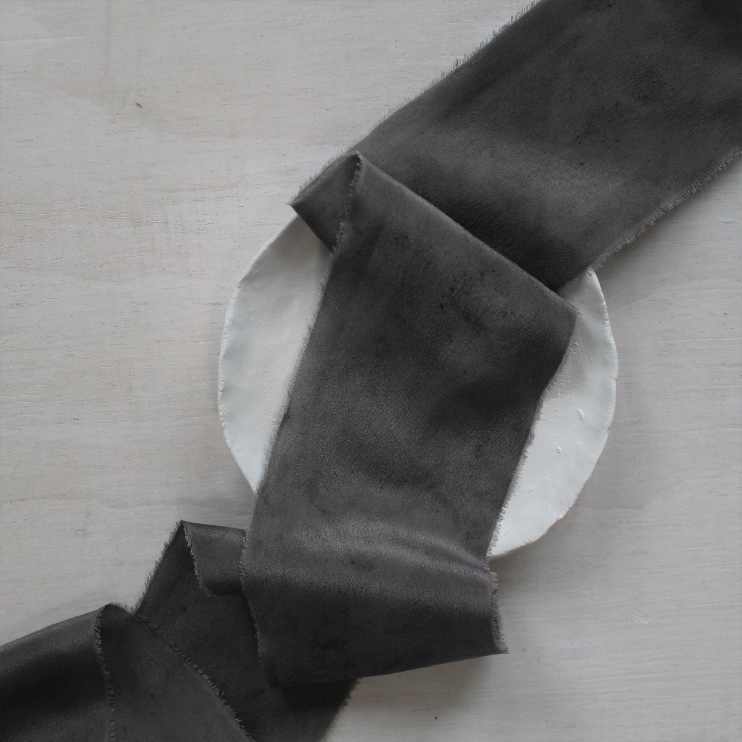 CHARCOAL Silk Crepe de Chine Ribbon Hand Torn LAST CHANCE