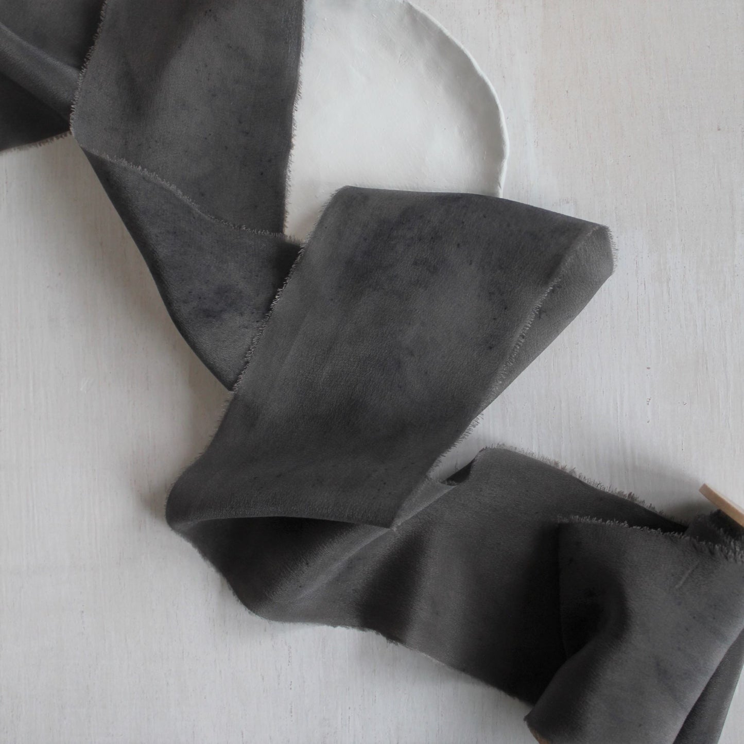 CHARCOAL Silk Crepe de Chine Ribbon Hand Torn LAST CHANCE