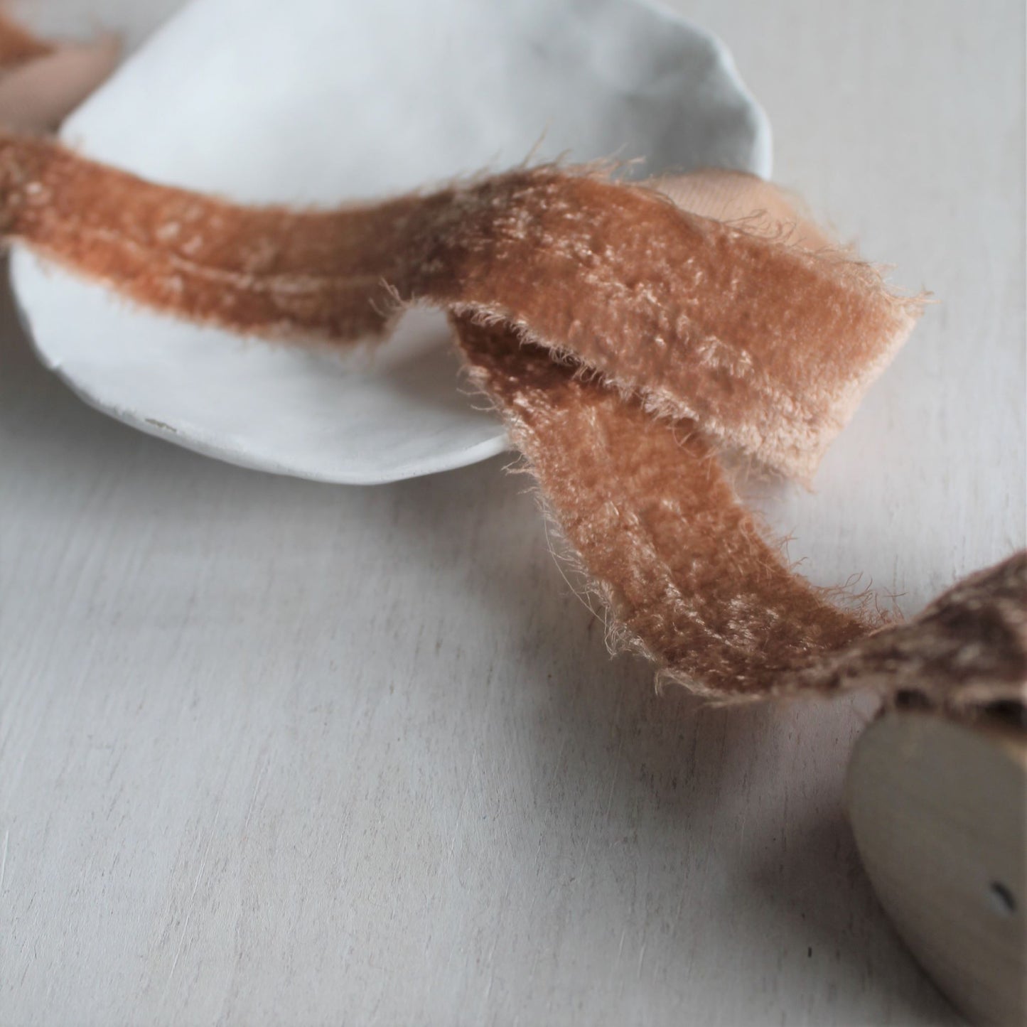 DUSTY ROSE Silk Velvet Ribbon Hand Torn