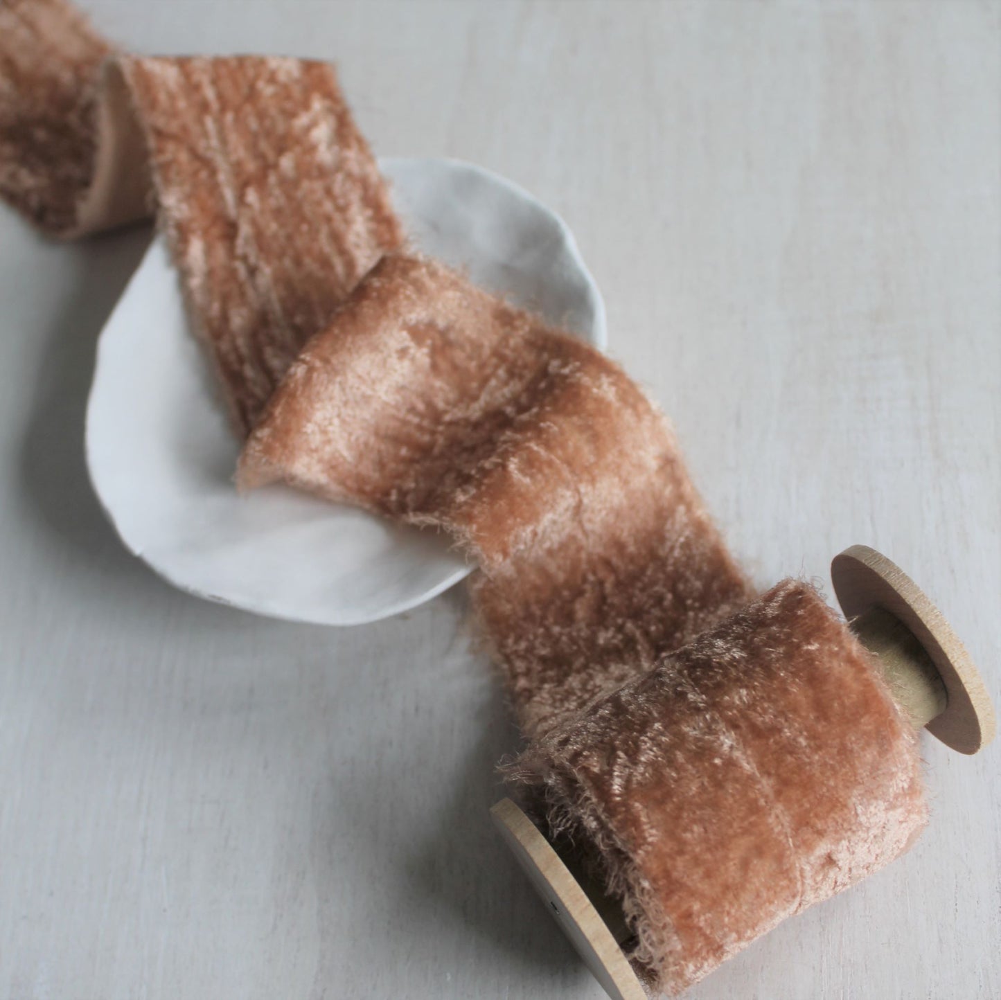 DUSTY ROSE Silk Velvet Ribbon Hand Torn