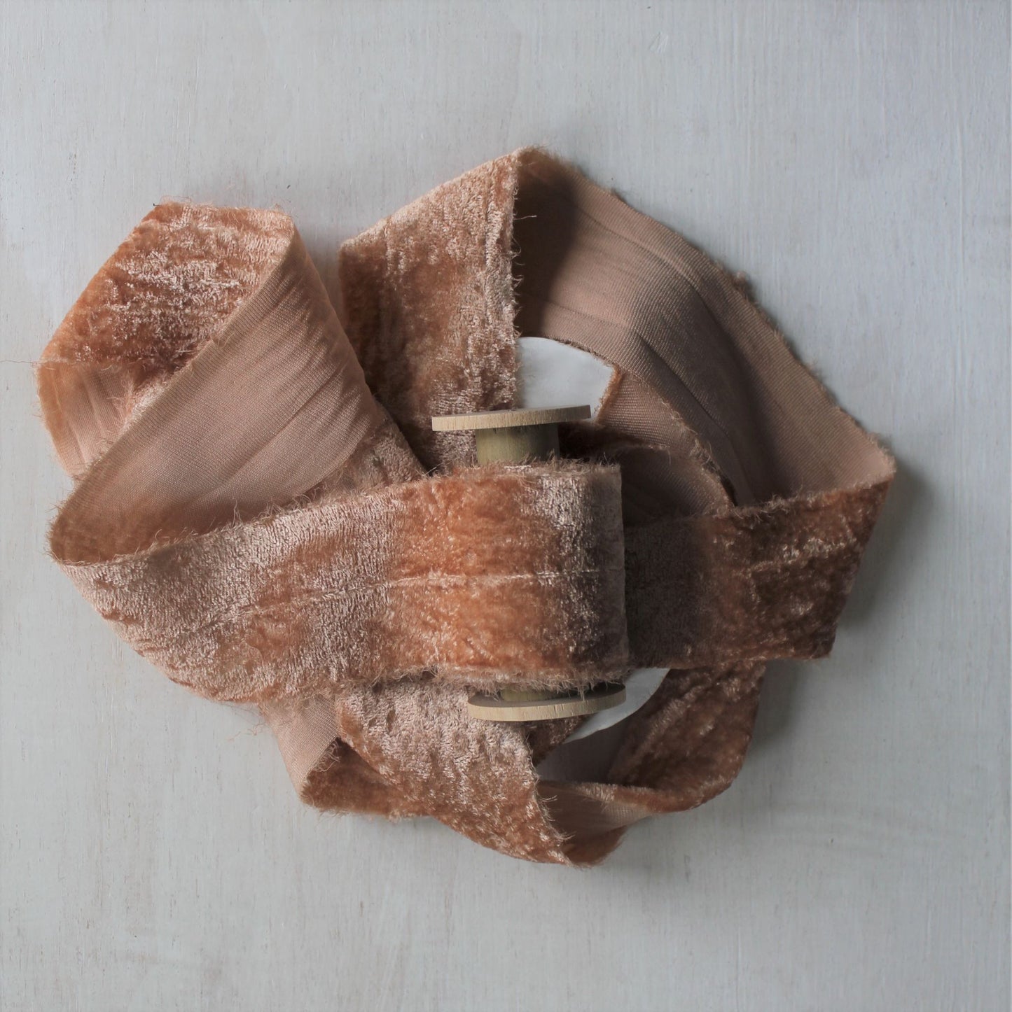 DUSTY ROSE Silk Velvet Ribbon Hand Torn