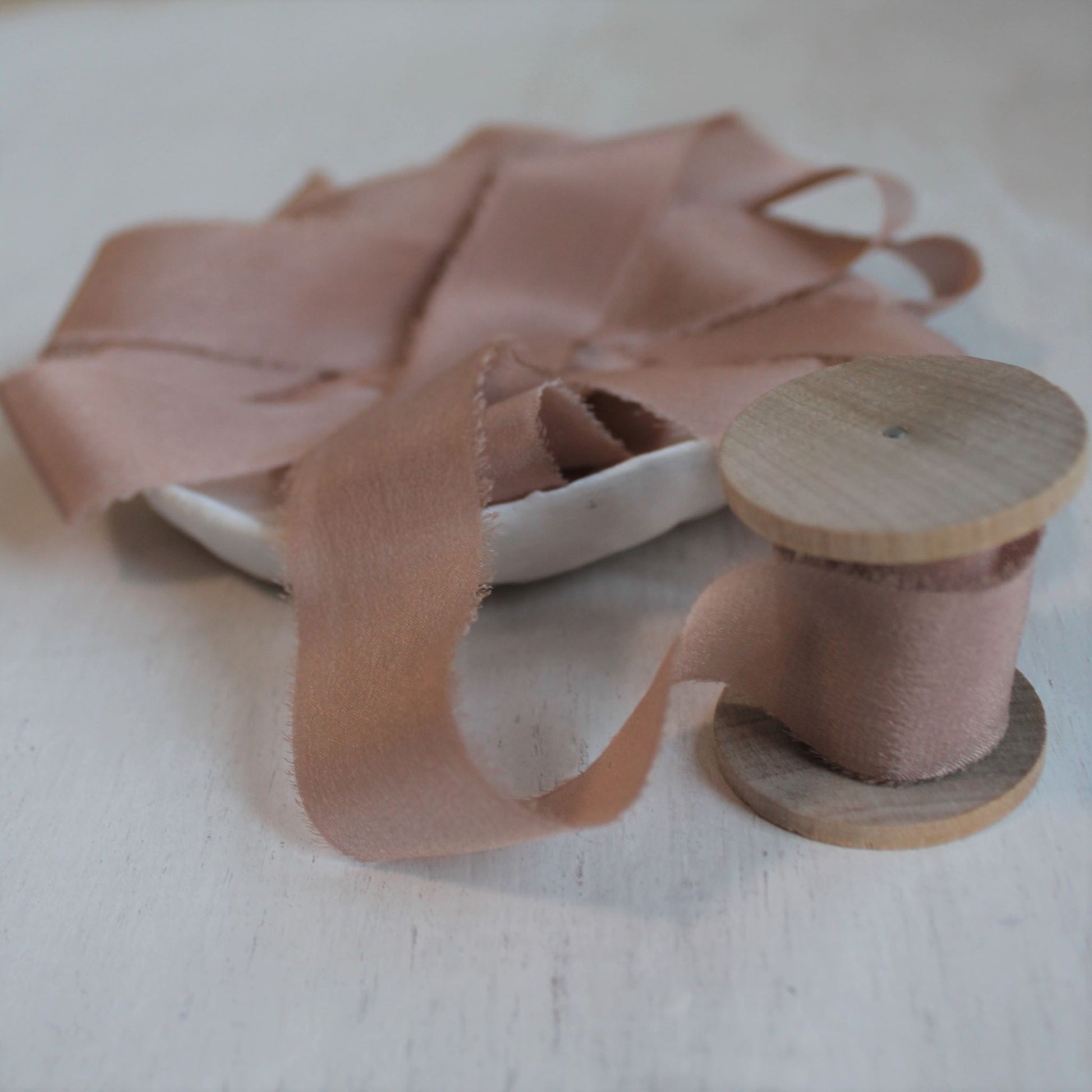 Hand-torn crepe de chine silk ribbon in dusty rose