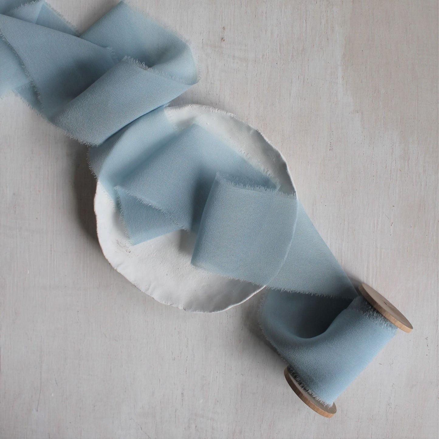 PALE BLUE Silk Chiffon Ribbon Hand Torn